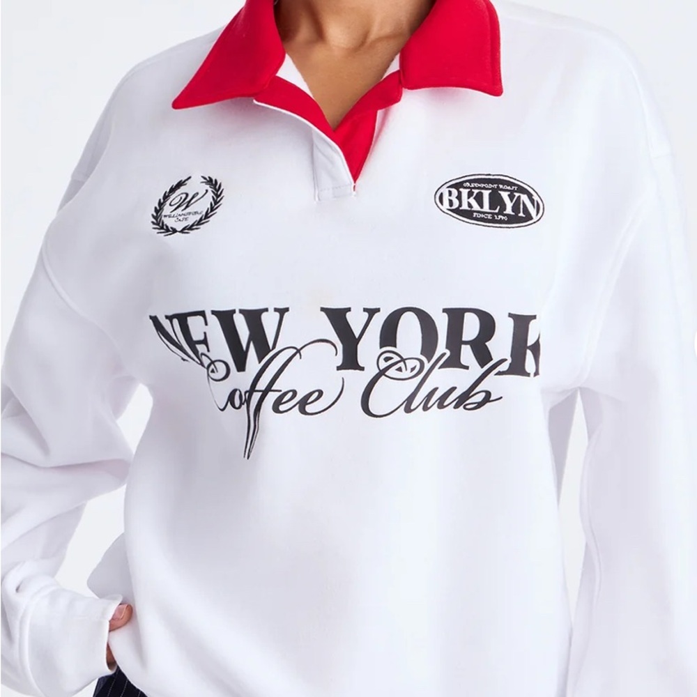 White and Red Rugby Sweatshirt
